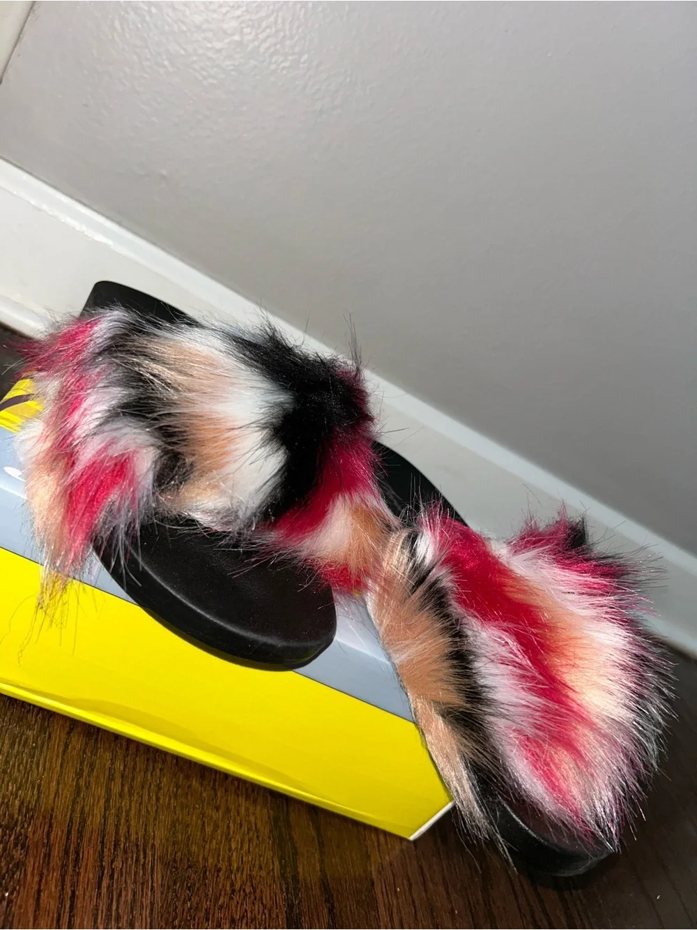Forever 21 Kids Multicolor Faux Fur Slide Sandals - Pink, Black, Cream